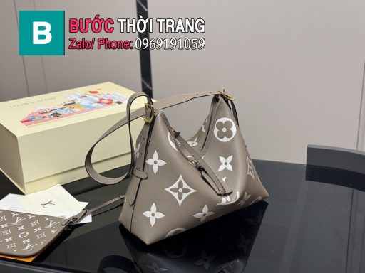 Túi xách Lv CarryAll size 26x32 cm, túi màu ghi nâu quai da đeo vai
