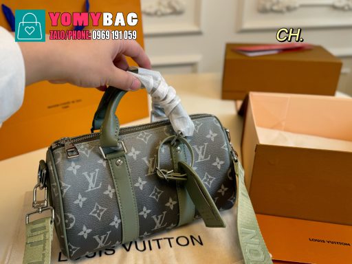 Túi xách Lv keepall size 25x15 cm, túi màu xanh rêu