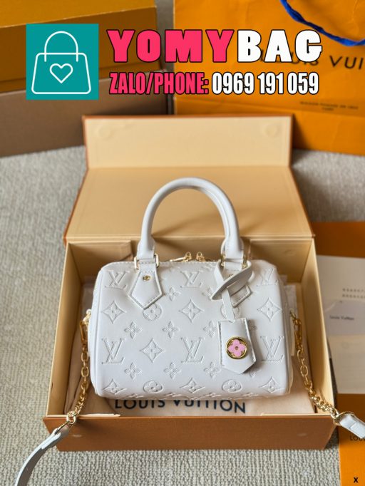 Túi xách Lv speedy nano size 20 cm, túi màu trắng