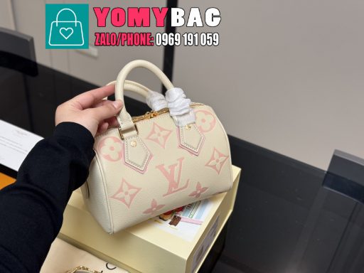 Túi xách Lv speedy size 21x15 cm, túi màu trắng ngà có dây đeo chéo
