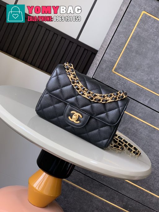 Túi xách chanel size 13x18 cm, túi màu đen da hạt