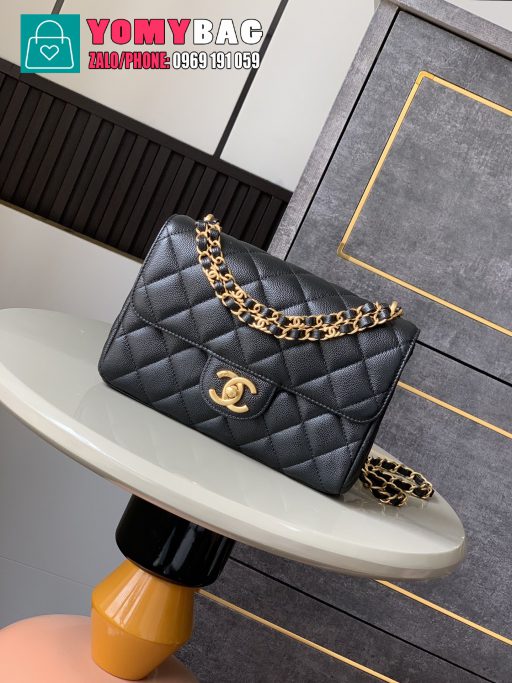 Túi xách chanel size 22 cm, túi siêu cấp màu đen tag vàng