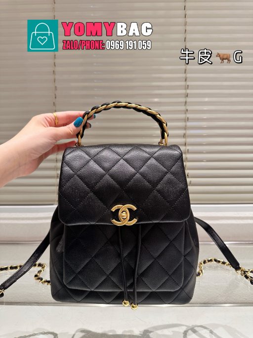 Túi xách chanel size 22x25 cm, túi màu đen da hạt, thiết kế như chiếc ba lô nhỏ xinh