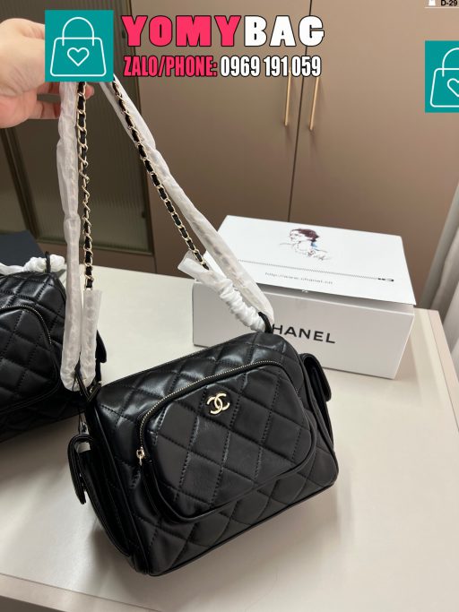Túi xách Chanel size 25x17 cm, túi da mềm mịn họa tiết ô trám