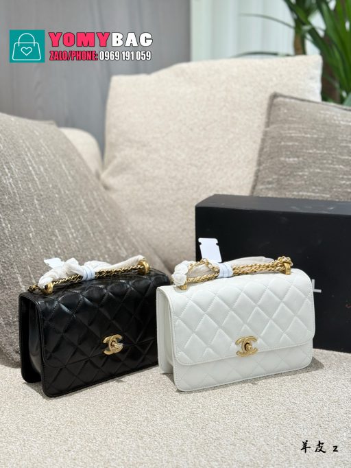 Túi xách Chanel woc size 22 cm, túi da mềm dây đeo chéo tag vàng
