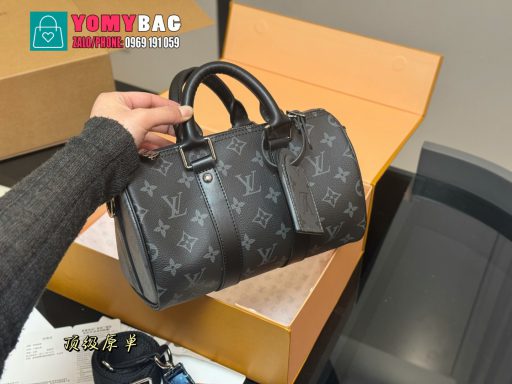 Túi xách Lv keepall size 25x14 cm, túi màu ghi đen họa tiết monogram