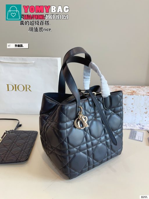 Túi xách Dior Toujours màu đen da mềm, họa tiết ô tròn thanh lịch size 13 cm, 17 cm, 21 cm