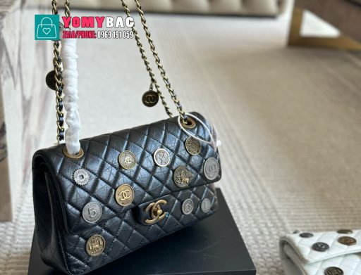 Túi xách Chanel cf size 25 cm, túi da nhám họa tiết đồng xu