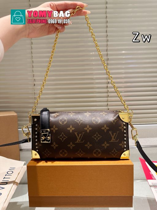 Túi xách đeo chéo Lv Slim Trunk màu nâu họa tiết monogram size 23 cm, túi cầm tay cũng rất xinh sang trọng