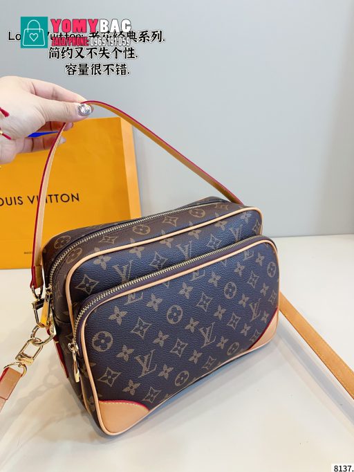 Túi xách đeo chéo Lv màu nâu size 27 cm, túi hai ngăn viền da bo sang trọng
