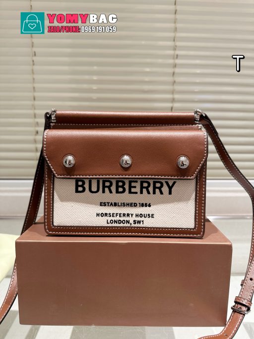 Túi xách đeo chéo Burberry màu nâu size 19 cm, túi unissex dành cho cả nam và nữ rất đẹp