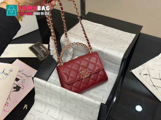 Túi xách đeo chéo Chanel kelly màu đỏ đô size 15x11 cm, túi da hạt mịn dây đeo tag vàng nổi bật