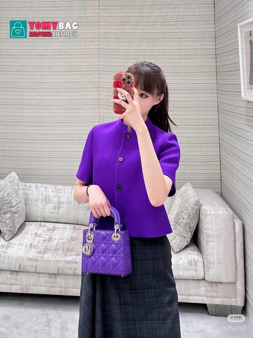 Túi xách đeo chéo dior lady size 17 cm, túi màu tím tag vàng nổi bật