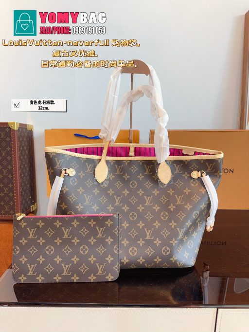 Túi xách Lv never full size: 32x16x29cm họa tiết monogram, túi nhiều màu khác nhau