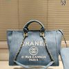 Túi xách Chanel tote màu xanh vải denim size lớn 37x30 cm rất đẹp