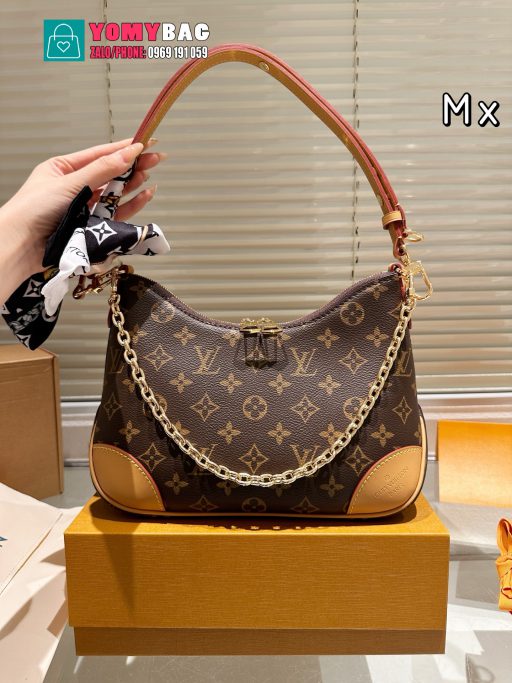 Túi xách đeo vai Lv Boulogne màu nâu họa tiết monogram nổi bật size 29 cm, túi có 2 dây đeo tạo kiểu